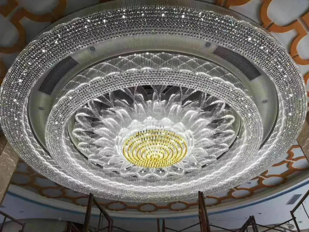 Custom Large Design White Color Ceiling Light LED Hotel Project Crystal Iron Chrome Finished Ceiling Lamp for Hall Lobby