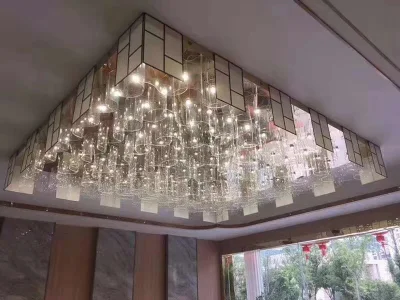 맞춤형 대형 디자인 흰색 천장 조명, LED 호텔 프로젝트, 로비 홀용 크리스탈 철 크롬 마감 천장 조명